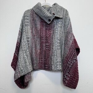 FREE PEOPLE XS WILLOW PONCHO SWEATER‎ BUTTON TURTLENECK ALPACA BLEND
